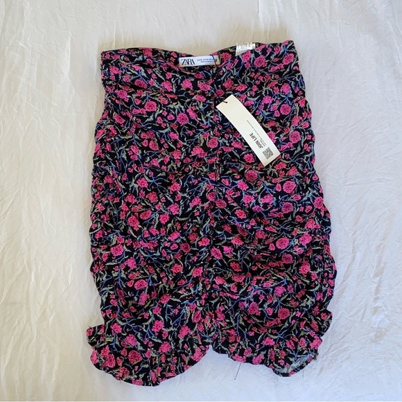 Zara Pink & Black Coquette Girl Floral Draped mini skirt size xs - Picture 5 of 7